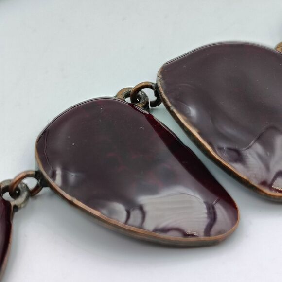 Cecile Jeanne Paris Burgundy Plum Color Enamel Panel Statement Necklace Rare - Picture 5 of 15